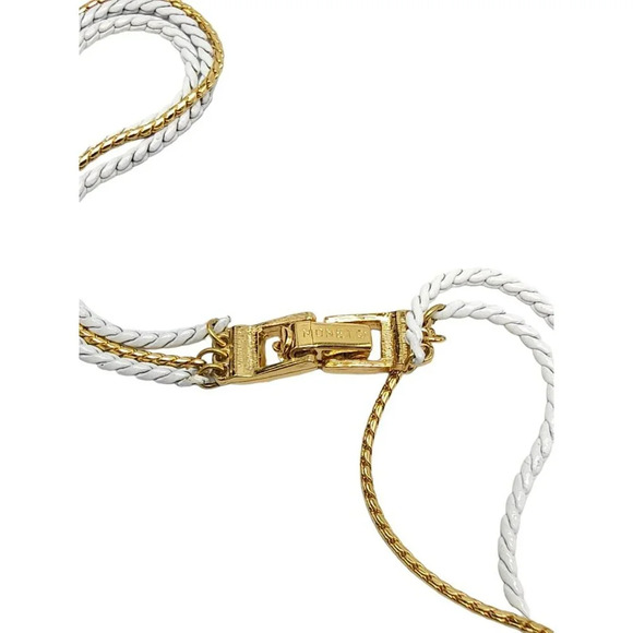 Monet Multi-Strand White Enamel Gold Tone Chain Long Necklace Vintage - Picture 4 of 5